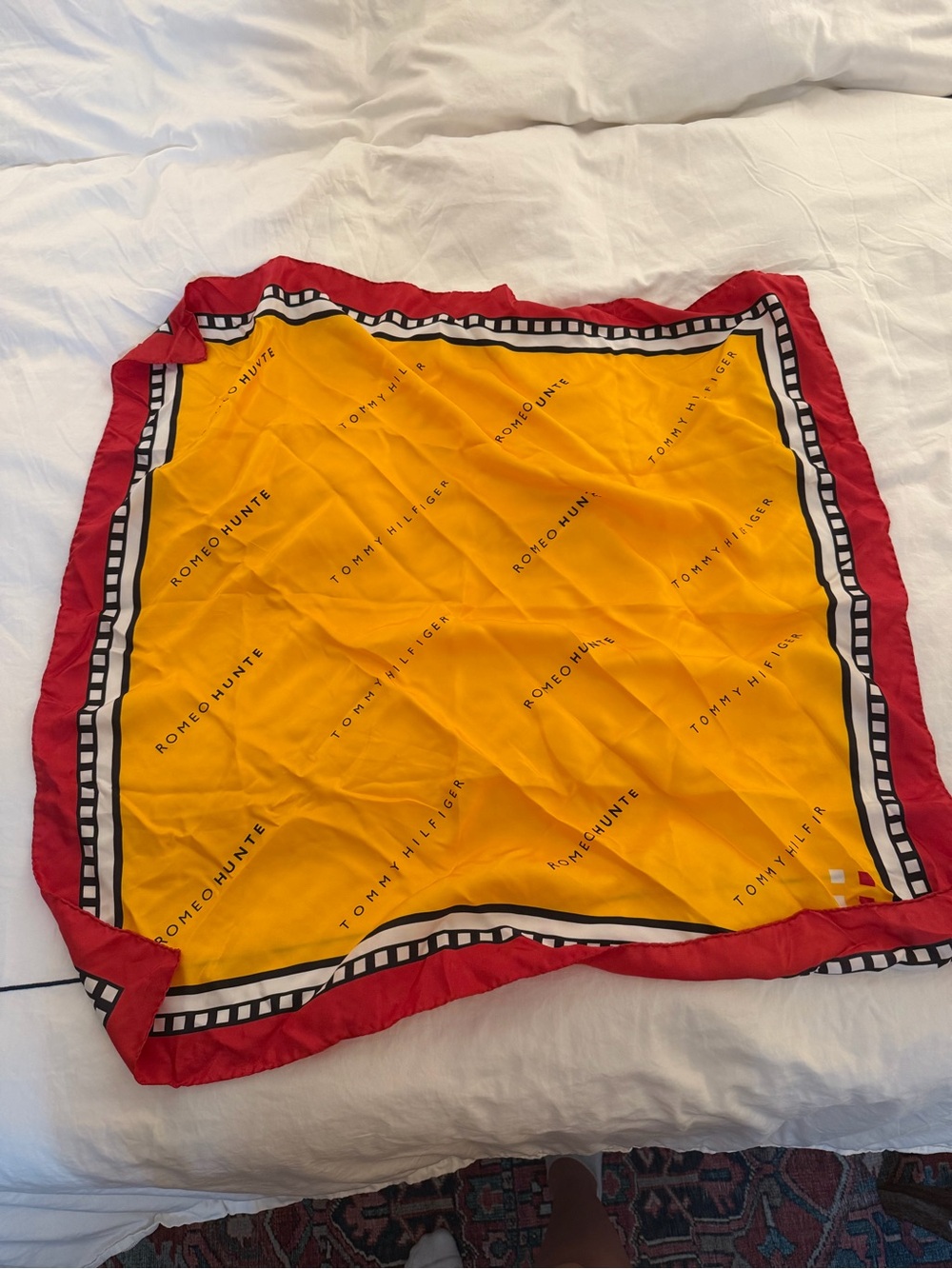 Tommy Hilfiger Yellow Square Scarf with Red Border